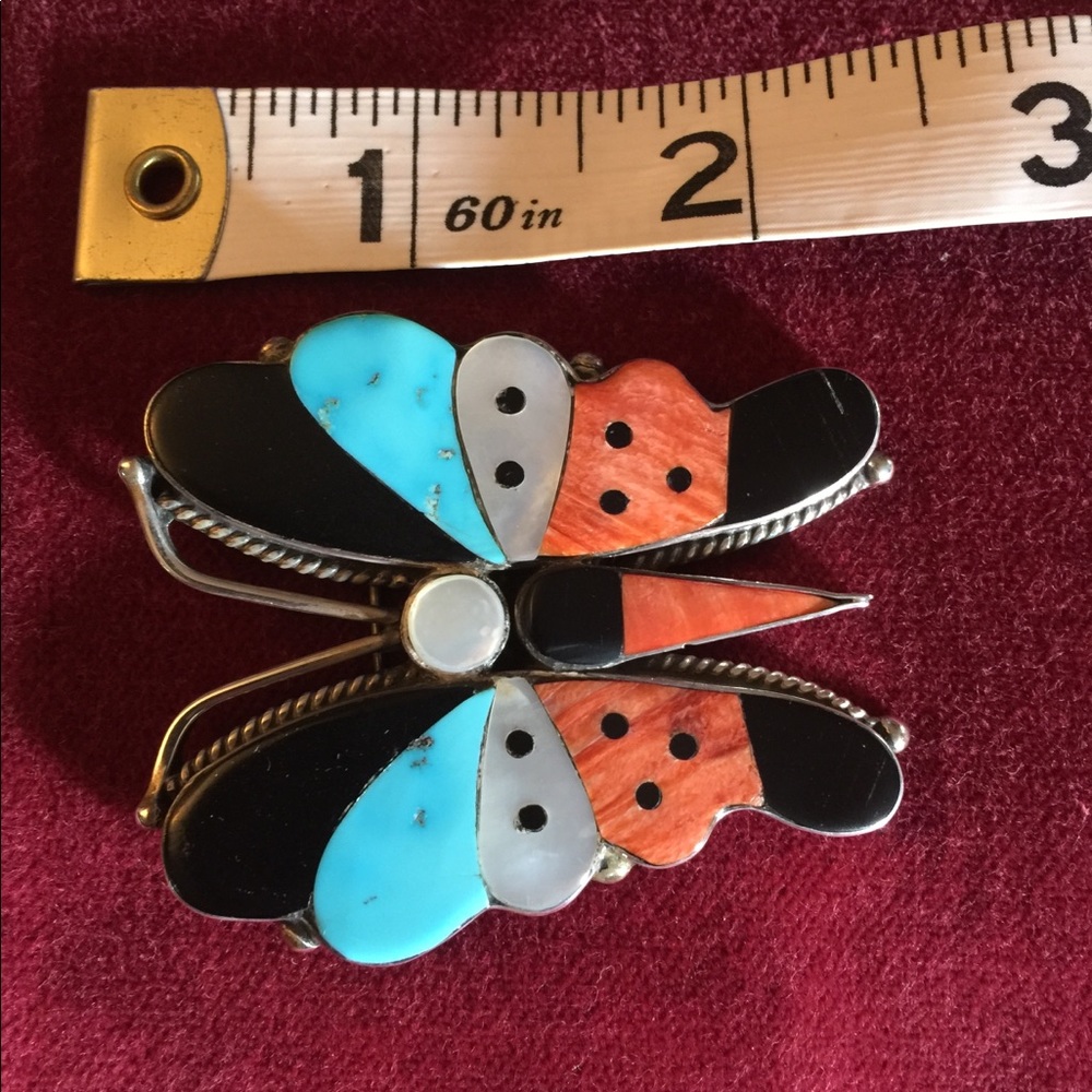 Zuni Inlaid VNTG butterfly brooch - Picture 7 of 8